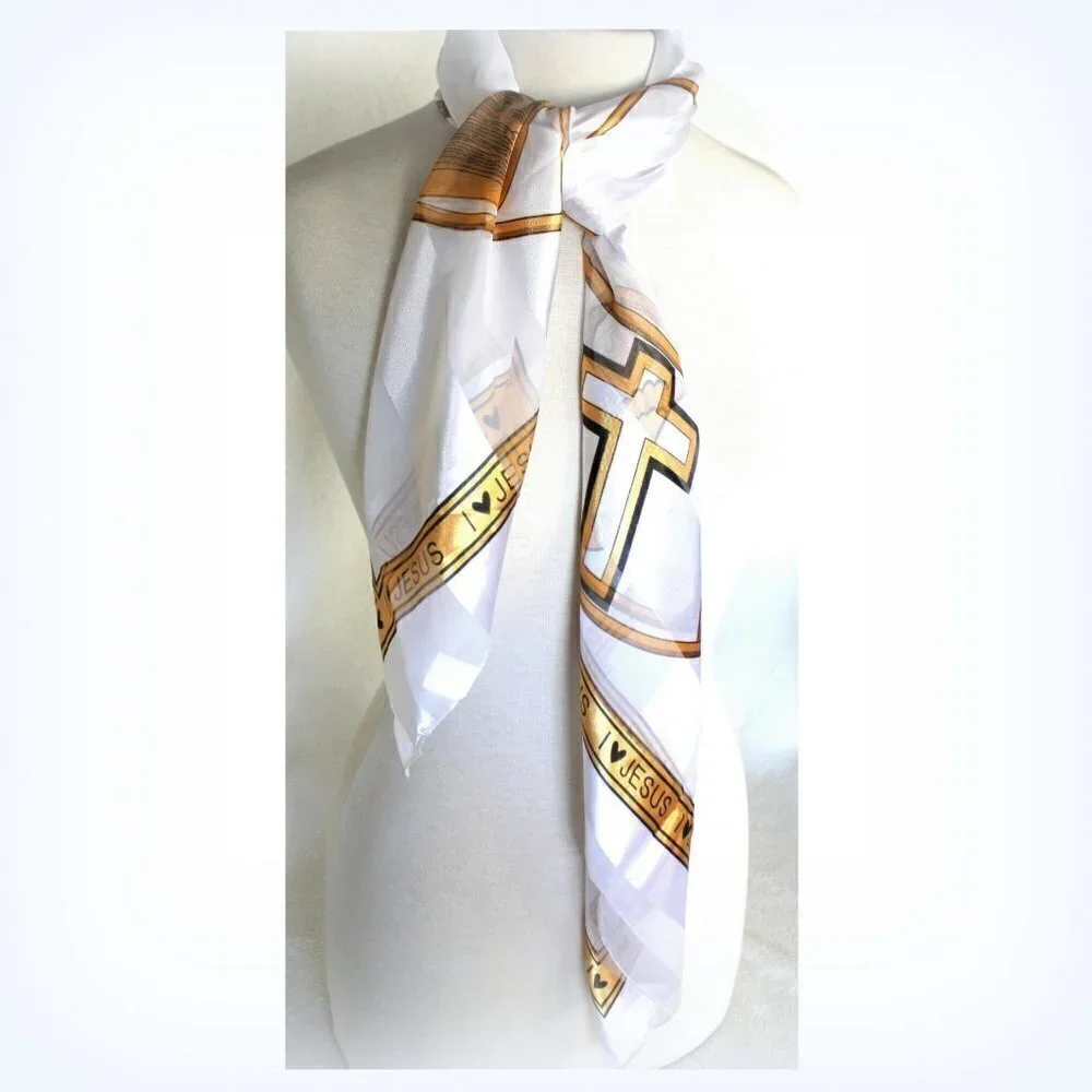 White Dove Bible Holy Spirit Worship Veil Christian Cross I ❤ Love Jesus Scarf